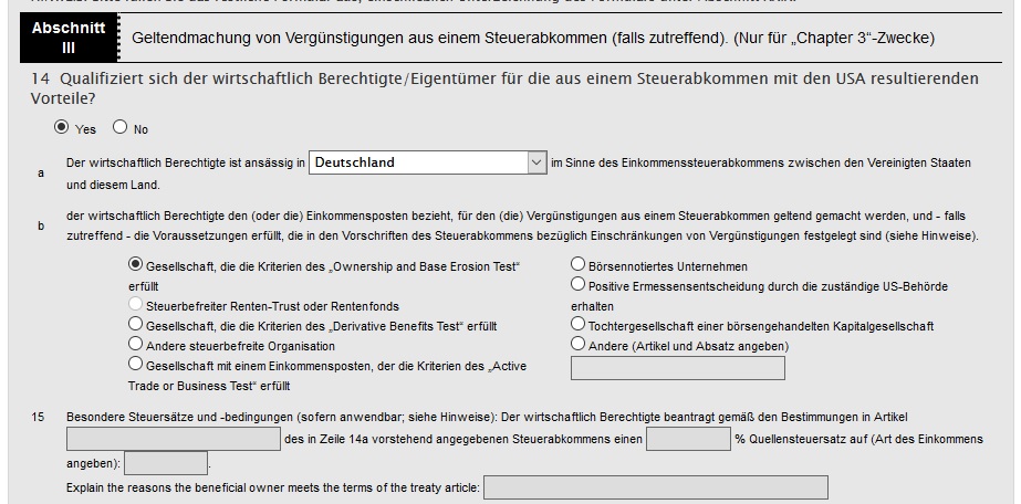 Beispiel W-8BEN Formular
